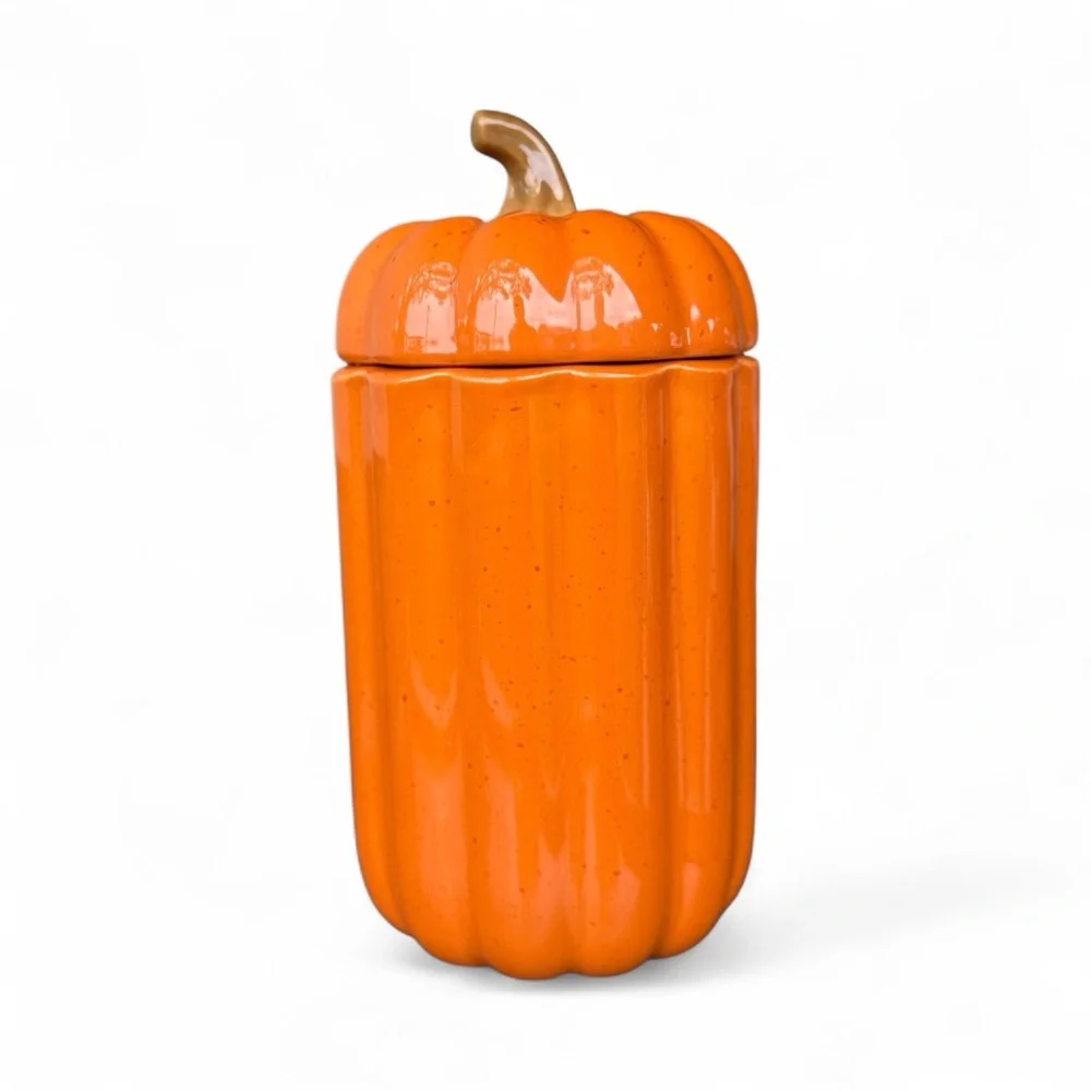10 Strawberry Street Pumpkin Ceramic Canister Fall Halloween Centerpiece Orange